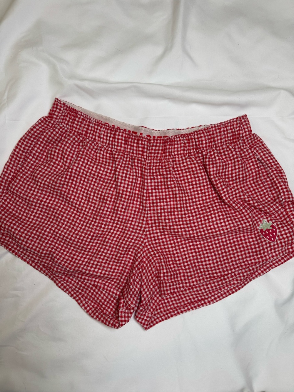 Hollister Red Gingham Sleep Shorts with Strawberry Patch